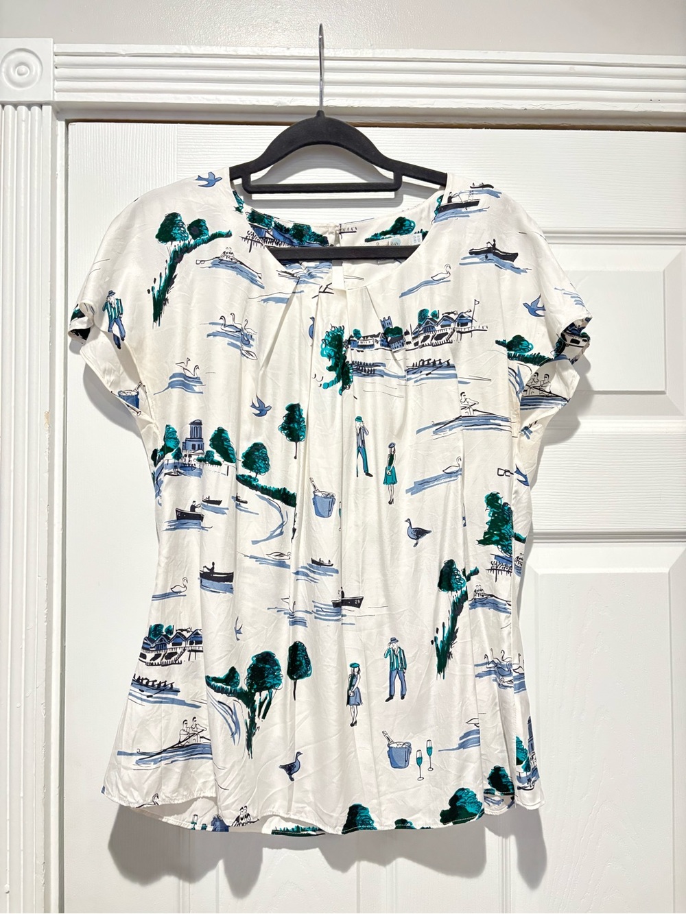 Boden Ravello Top Silk Blend Scenic Riviera Toile Print